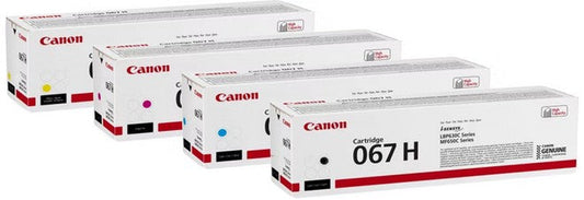 Canon Original 067H Toner - 4er Multipack featuring cyan, magenta, yellow, and black cartridges.