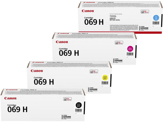 Canon Original 069H Toner - 4er Multipack with cyan, magenta, yellow, and black cartridges.